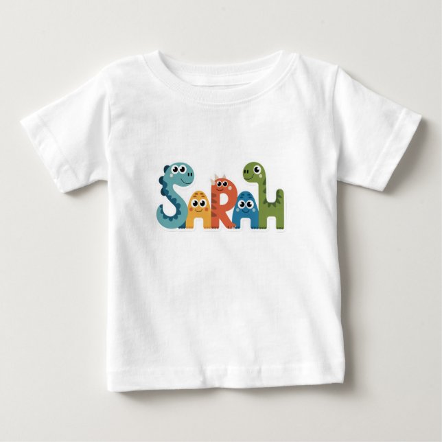 Sarah Dinosaur Namn Cute Dino Brev Design T Shirt (Framsida)