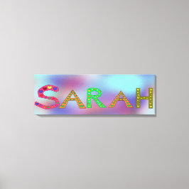 SARAH Girl's Namn Cute Brev Design Blue Canvastryck