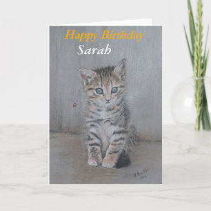 Sarah, Grattis på födelsedagen kattkonst. Kort
