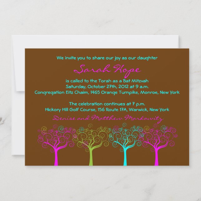 Sarah Hope Anpassningsbar Rosa Bat mitzvah bjudnin Inbjudningar (Framsida)