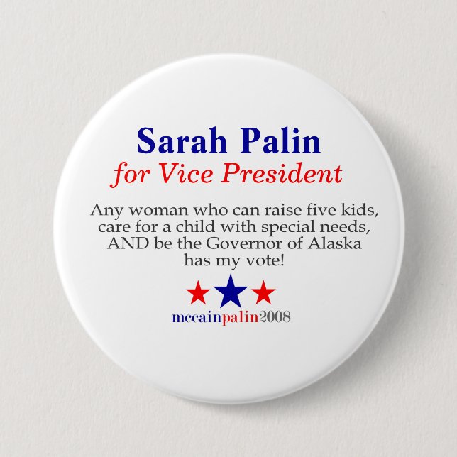 Sarah Palin för vicepresident Knapp (Framsida)