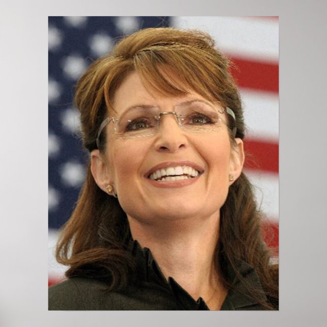 Sarah Palin Smiling med Flagga Poster (Framsidan)