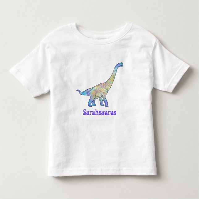 Sarah Saurus Colorful Brachiosaurus Dinosaur Art T Shirt (Framsida)