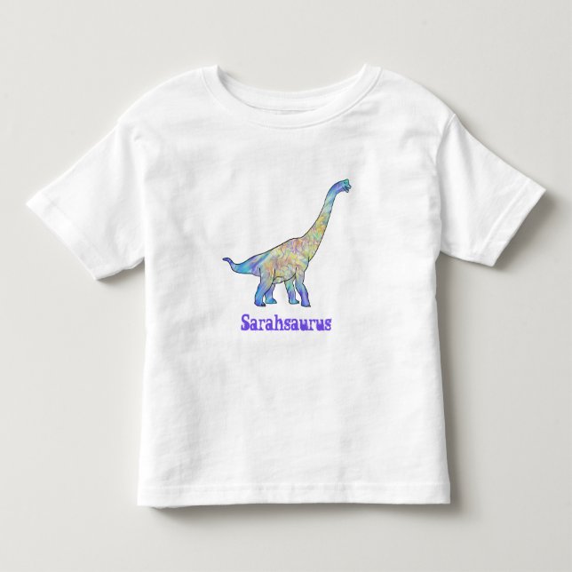 Sarah Saurus Färgrik Brachiosaurus Dinosaurie Kons T Shirt (Framsida)