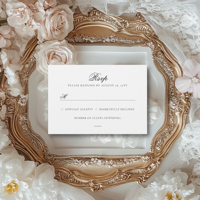Sarah Simple Elegant Black & White Bröllop OSA Kort (This RSVP card is perfect for an elegant, vintage wedding.)