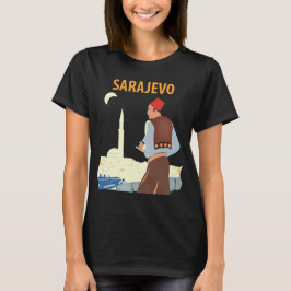 Sarajevo Bosnien Minaret Kväll Blå Resa T Shirt
