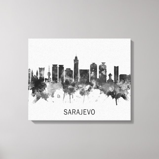 Sarajevo Bosnien och Hercegovina Skyline BW Canvastryck (Framsida)