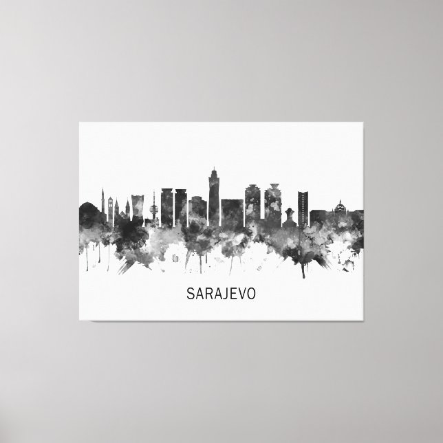 Sarajevo Bosnien och Hercegovina Skyline BW Canvastryck (Framsida)