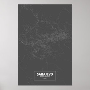Sarajevo, Bosnien och Hercegovina (vit på svart) Poster
