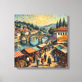 Sarajevo Flodkantens Basar Scen Canvas Konst