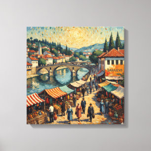 Sarajevo Flodkantens Basar Scen Canvas Konst