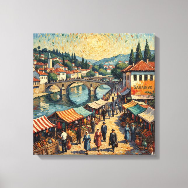Sarajevo Flodkantens Basar Scen Canvas Konst (Framsida)