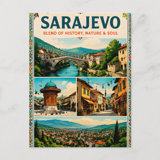 🗺️ Sarajevo Landmärken Resa Minne Collage Display Vykort (Framsida)
