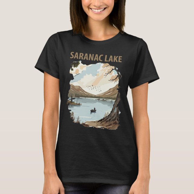 Saranac Lake NY Adirondack Retro Resa T Shirt (Framsida)