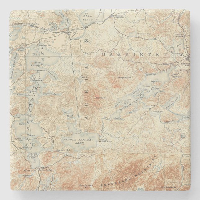 Saranac Sjö chain (Nedre, Mitten och övre Sjöar) Stenunderlägg (Framsidan)