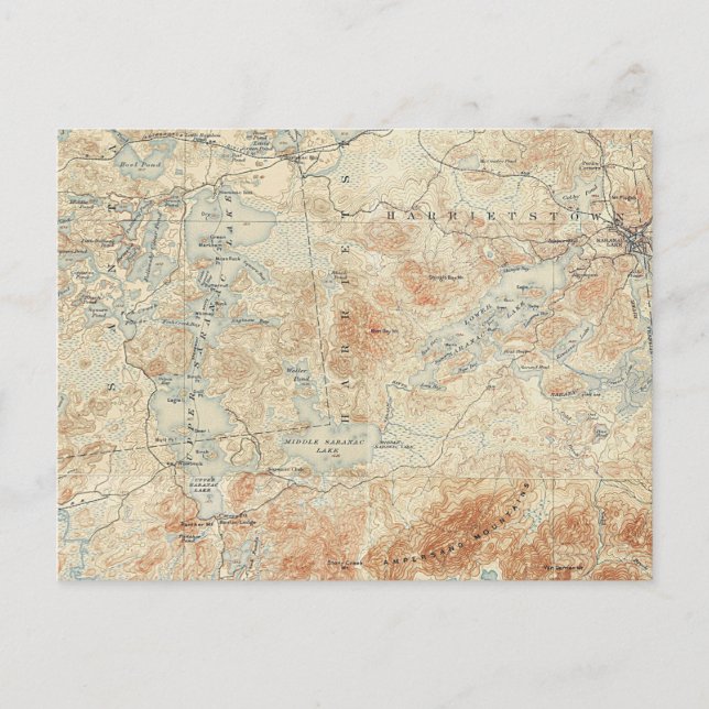 Saranac Sjö chain (Nedre, Mitten och övre Sjöar) Vykort (Framsida)