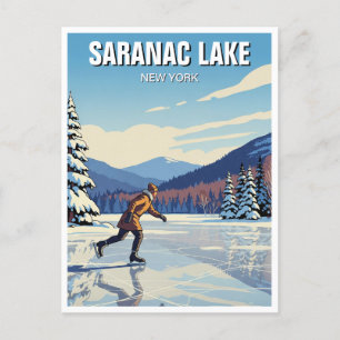Saranac Sjö New York Ice Skating Travel Vykort