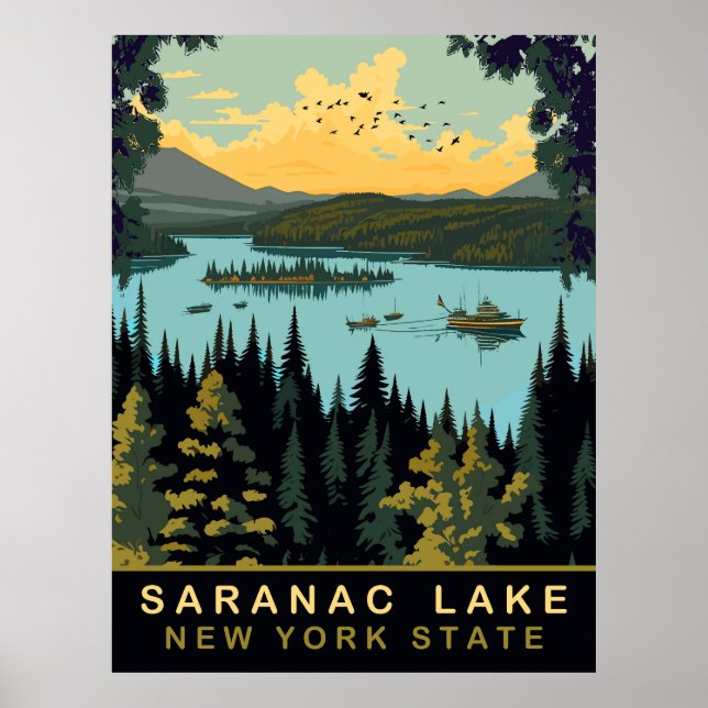 Saranac Sjö, NY, Vintage resor Poster (Framsidan)