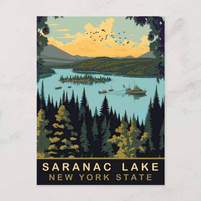 Saranac Sjö, NY, Vintage resor Vykort (Framsida)