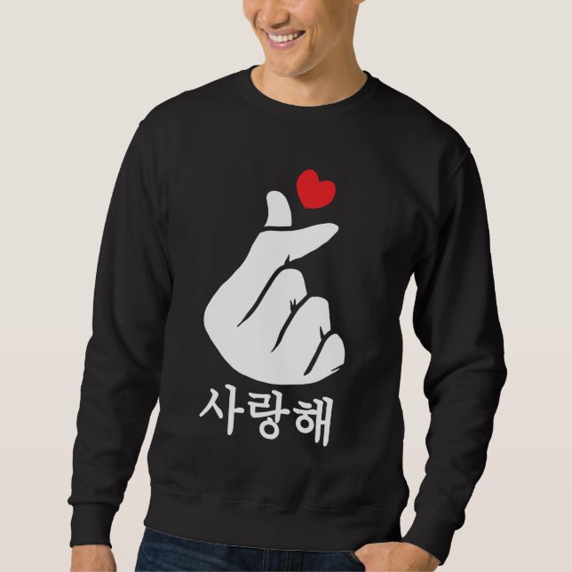 Saranghae Kärlek KPop Finger Heart Koreanska Lång Ärmad Tröja (Framsida)