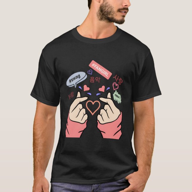 Saranghae Kpop Finger Hear for Kpop Fläkt T Shirt (Framsida)