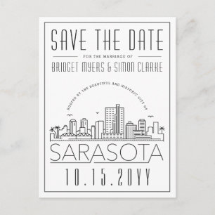 Sarasota Bröllop Stiliserad Skyline Spara datum Vykort