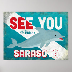 Sarasota Dolphin - Retro Vintage resor Poster