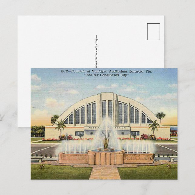 Sarasota FL Municipal Auditorium Vykort (Fram/baksida)
