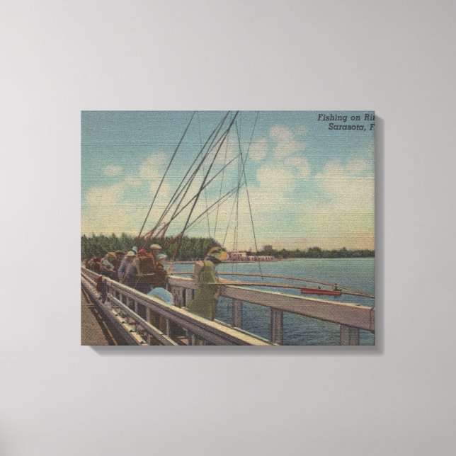 Sarasota, FL - View of People Fishing off Canvastryck (Framsida)