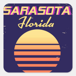 Sarasota Florida 1980-talets vintage resor tryckt. Fyrkantigt Klistermärke