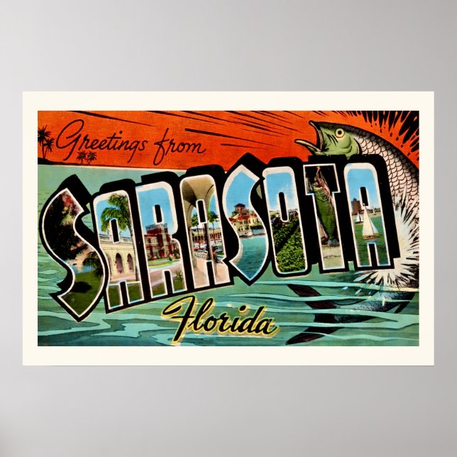 Sarasota Florida 20x30 Retrotryck Poster (Framsidan)