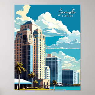 Sarasota Florida Art vintage resor illustration Poster