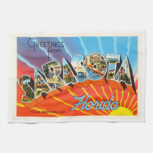 Sarasota Florida FL gammal vintage resorsouvenir Kökshandduk