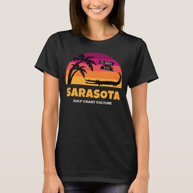 Sarasota Florida Retro solnedgång med alligatorn T Shirt (Framsida)