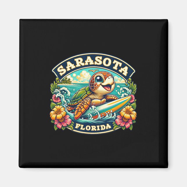 Sarasota Florida Söt Havssköldpadda Surfing  Magnet (Framsidan)