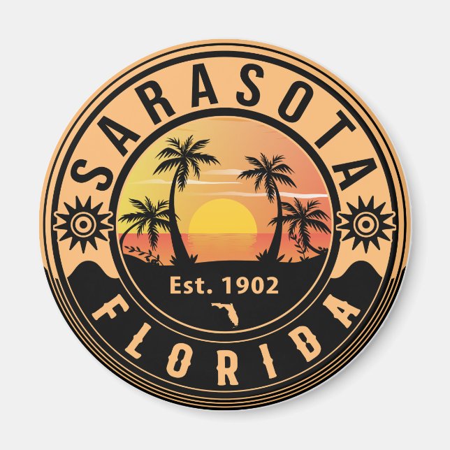 Sarasota Florida Tropical Retro Sunset Souvenirs Magnet (Framsidan)