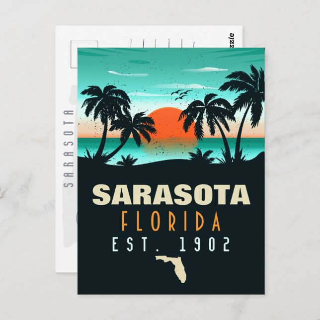 Sarasota Florida Tropical Retro Sunset Souvenirs Vykort (Fram/baksida)
