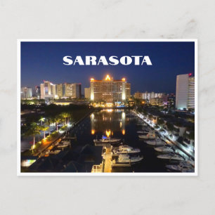 Sarasota Florida vid Nattbåtar i Marina Vykort
