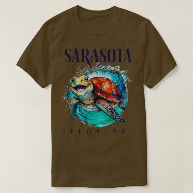 Sarasota Florida Watercolor Lycklig Sea Turtle T Shirt (Design framsida)
