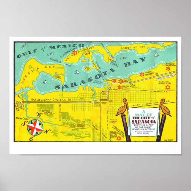 Sarasota Vintage Tourist Karta Poster (Framsidan)