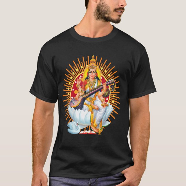 Saraswati Helig Geometry Tredje Öga Isha Hindu Lin T Shirt (Framsida)