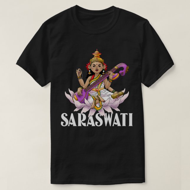 Saraswati Hindu Goddes of Wisdom Diwali Festival T Shirt (Design framsida)