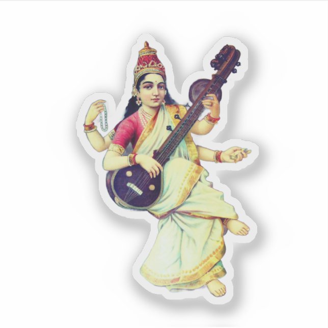 Saraswati, Hindu Goddess Klistermärken (Framsida)