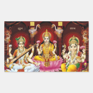 Saraswati, Lakshmi & Ganesha klistermärkear Rektangulärt Klistermärke