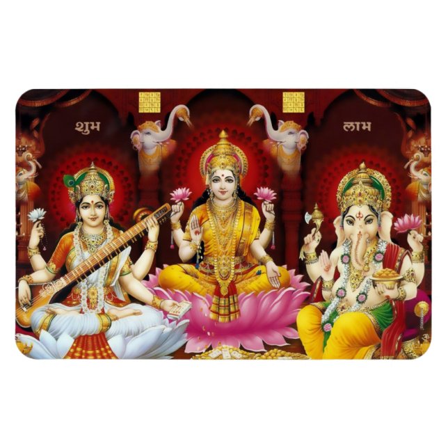 Saraswati, Lakshmi och Ganesha Flexi Magnet (Horisontell)