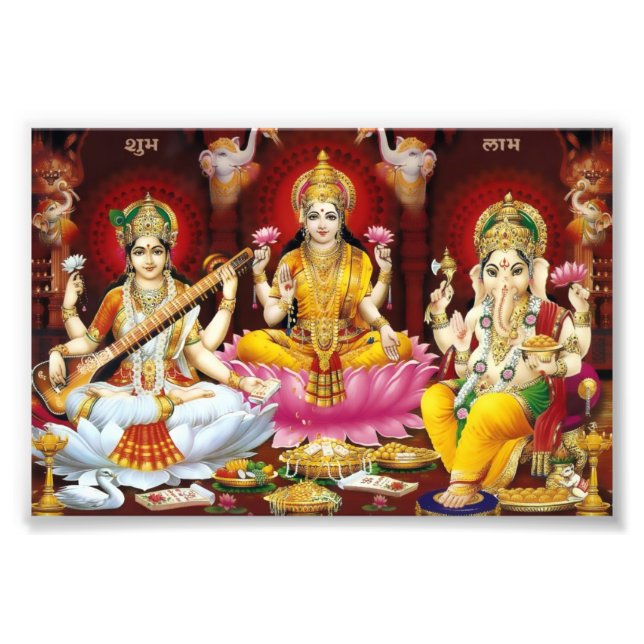 Saraswati, Lakshmi och Ganesha Print (6 tum x 4 tu Fototryck (Framsidan)