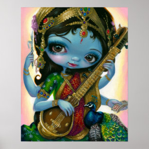 Saraswati Play Veena Hindu Goddess Art PRINT Poster