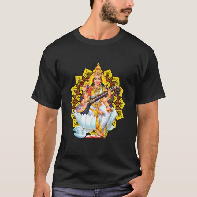 Saraswati Sacred Geometry Third Eye Isha Hindu Lin T Shirt (Framsida)