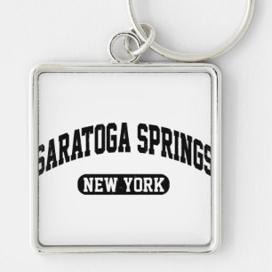 Saratoga Springs New York Fyrkantig Silverfärgad Nyckelring