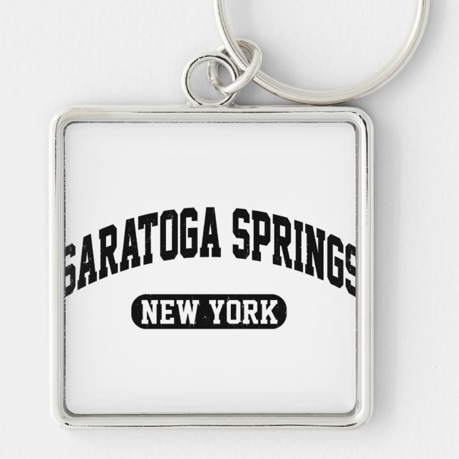 Saratoga Springs New York Fyrkantig Silverfärgad Nyckelring (Framsidan)